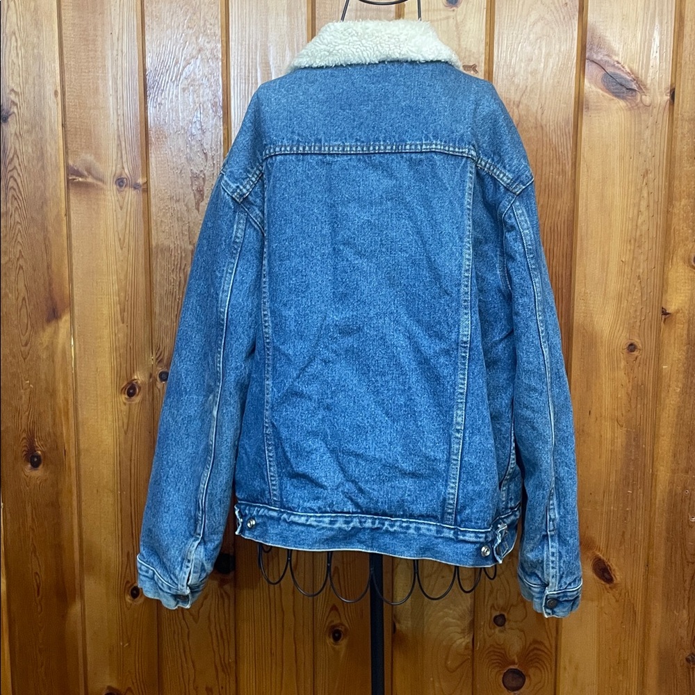 80s Gap Mens Large Sherpa Collar Lined Faded Denim Jean Jacket vintage coat - Picture 9 of 13